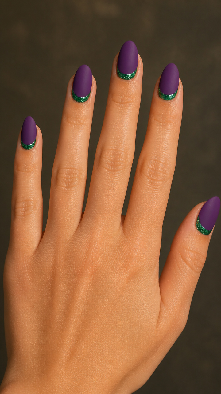 Purple Half-Moon Design with Green Glitter Rim