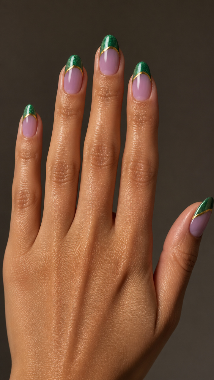 Emerald Shimmer Cuff with Gold Accent Line