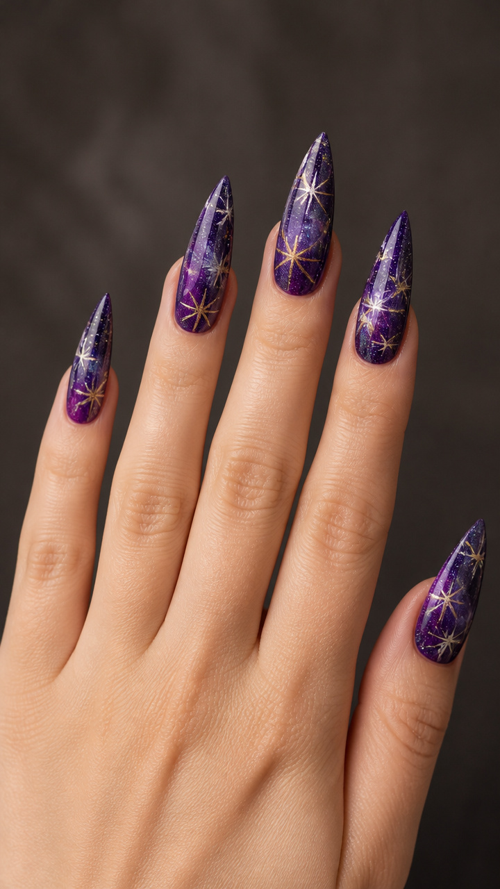 Purple Galaxy Nails with Starburst Glitter