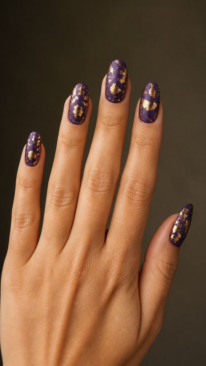 Gold Leaf Fragments Over Matte Purple