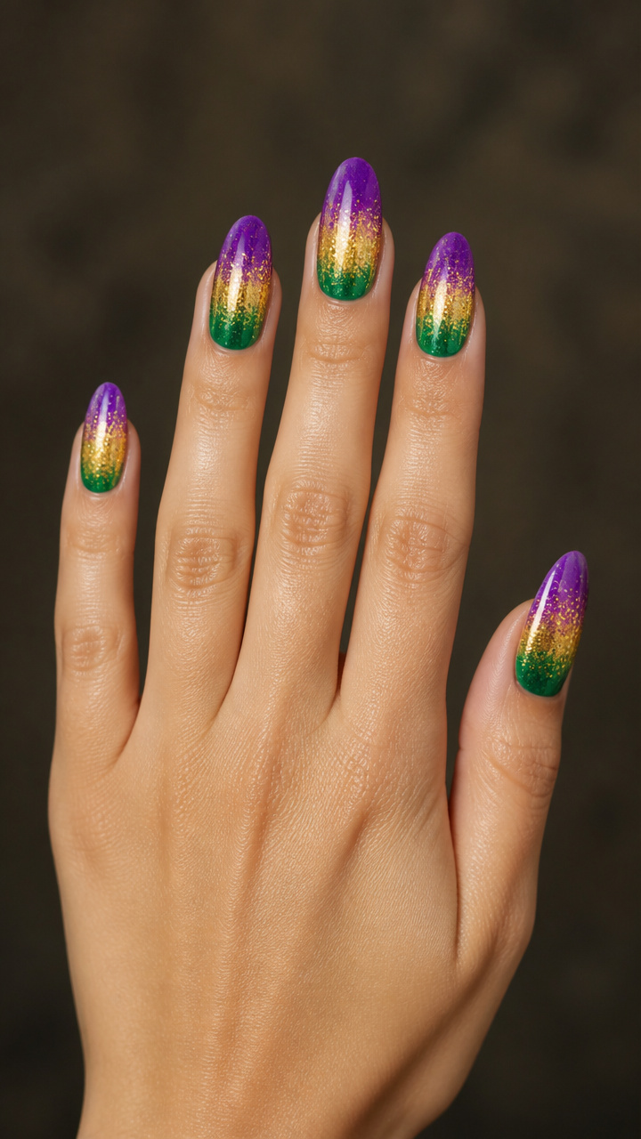 Mardi Gras Ombre with Glitter Fade