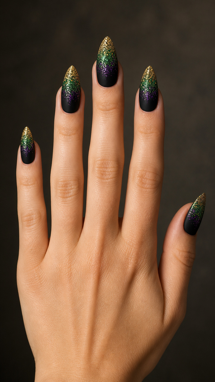 Glitter Gradient Over Matte Black Base