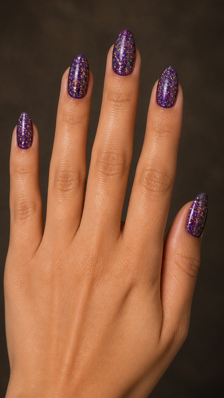 Holographic Glitter Over Purple Base