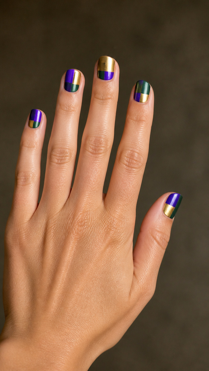 Triple Color Block on Short Square Nails