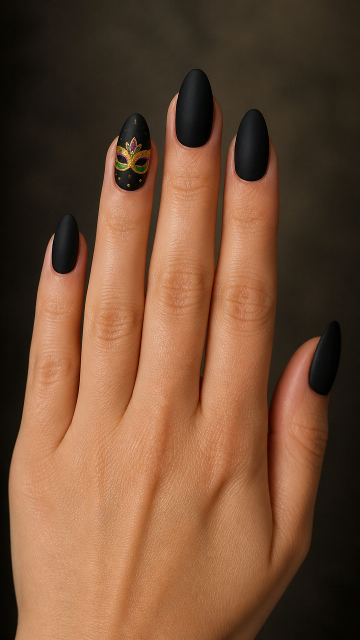 Black Velvet Base with Glittering Mask Design Accent