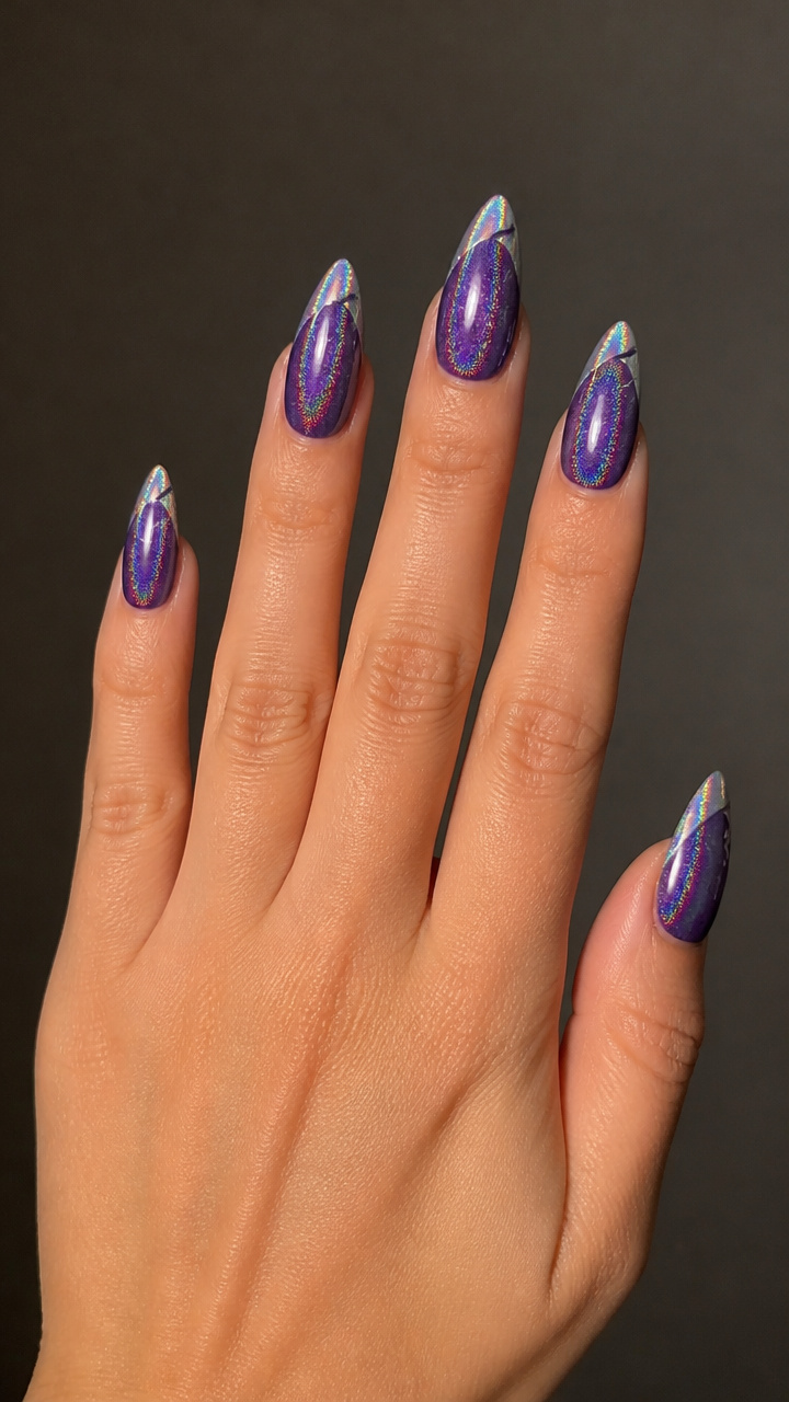Purple Holographic Tips with Silver Shine