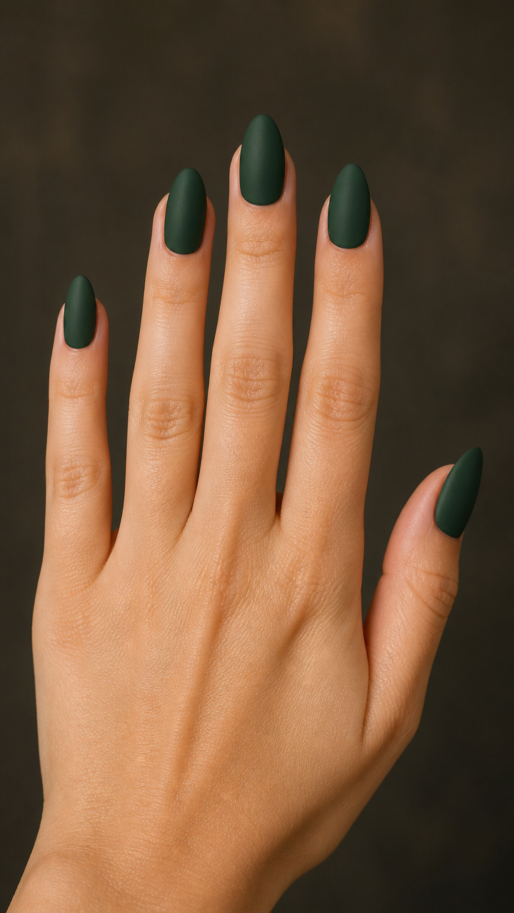 Deep Emerald Almond Nails with Matte Finish