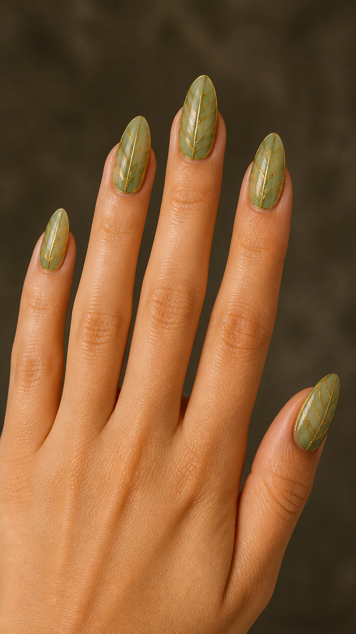 Gold Leaf Veins on Translucent Green Almonds