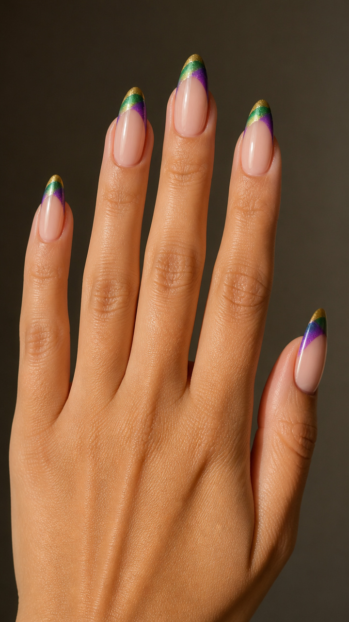 Ombré French Tips in Mardi Gras Trio