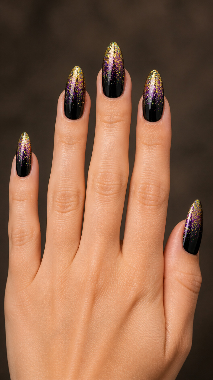 Glitter Gradient Over Black Almond Base