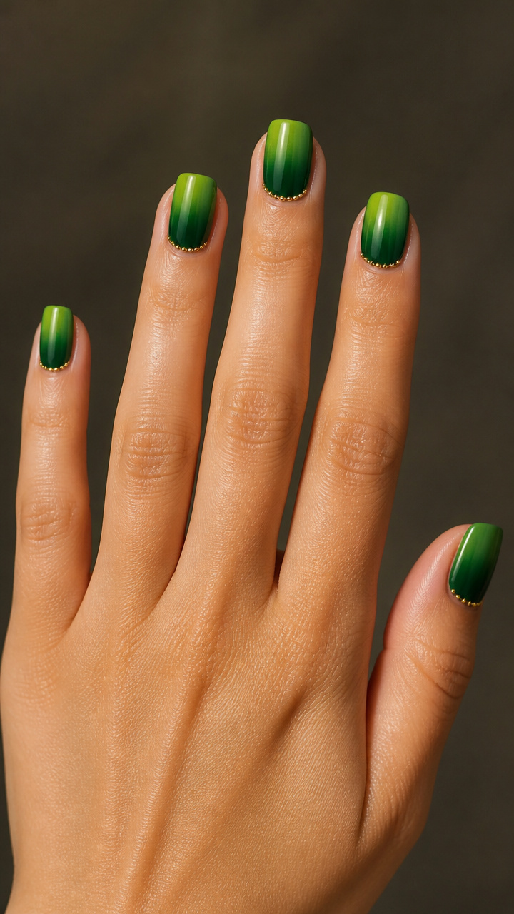 Emerald Green Ombre with Gold Microbeads