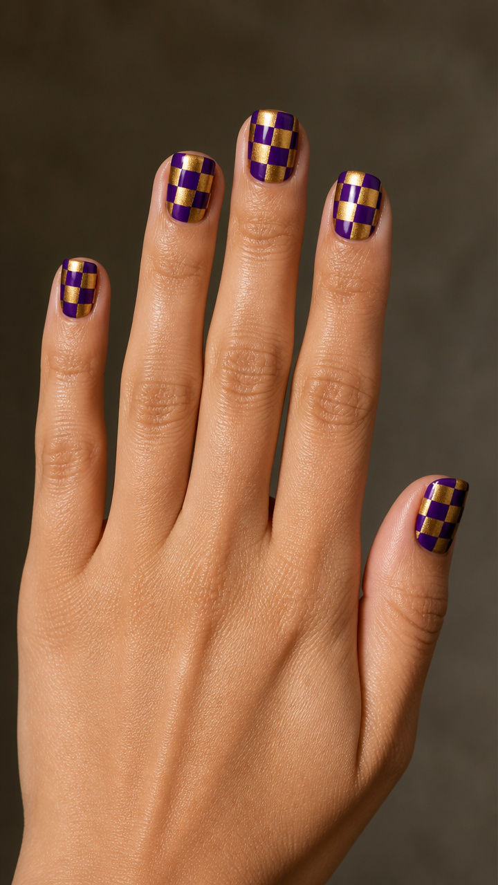 Checkerboard Pattern in Royal Purple and Metallic Gold