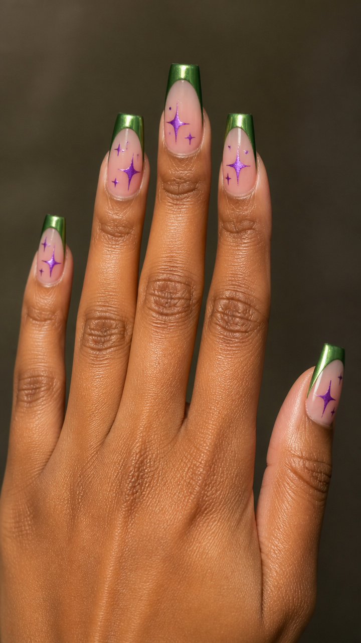 Green Chrome Tips with Purple Star Decals
