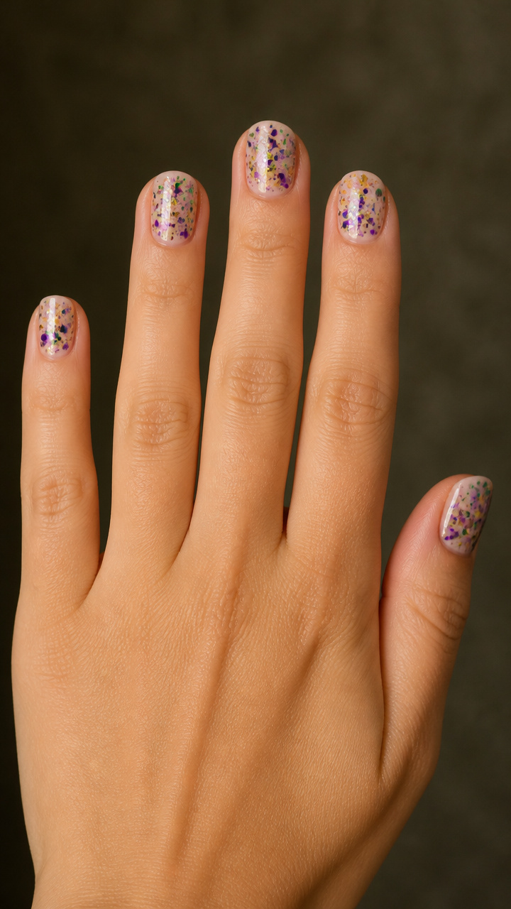 Layered Confetti Splatter in Mardi Gras Colors
