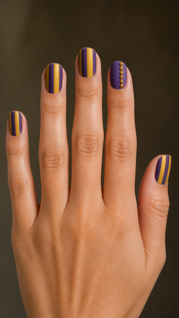 Mini Bead Chain Detail Alongside Purple and Gold Stripes