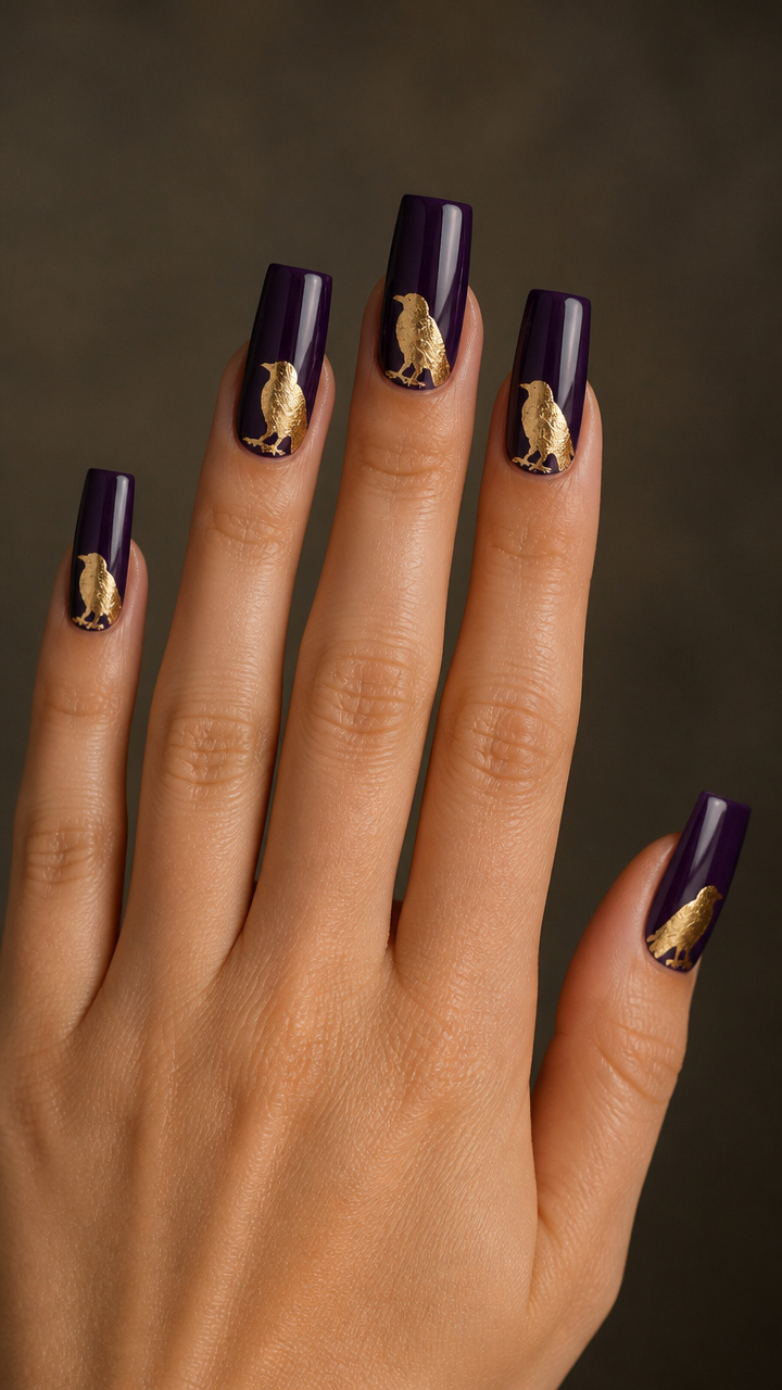 Gold Foil Accented Purple Crows