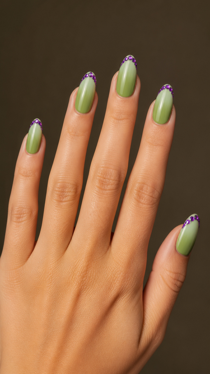 Green Gradient with Purple Rhinestone Band