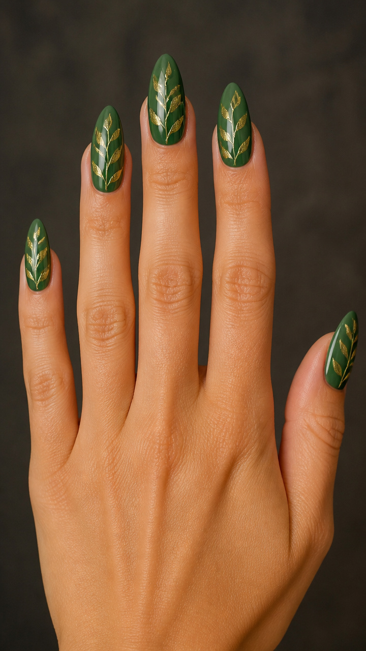 Yellow Gold Leaf Accents on Green