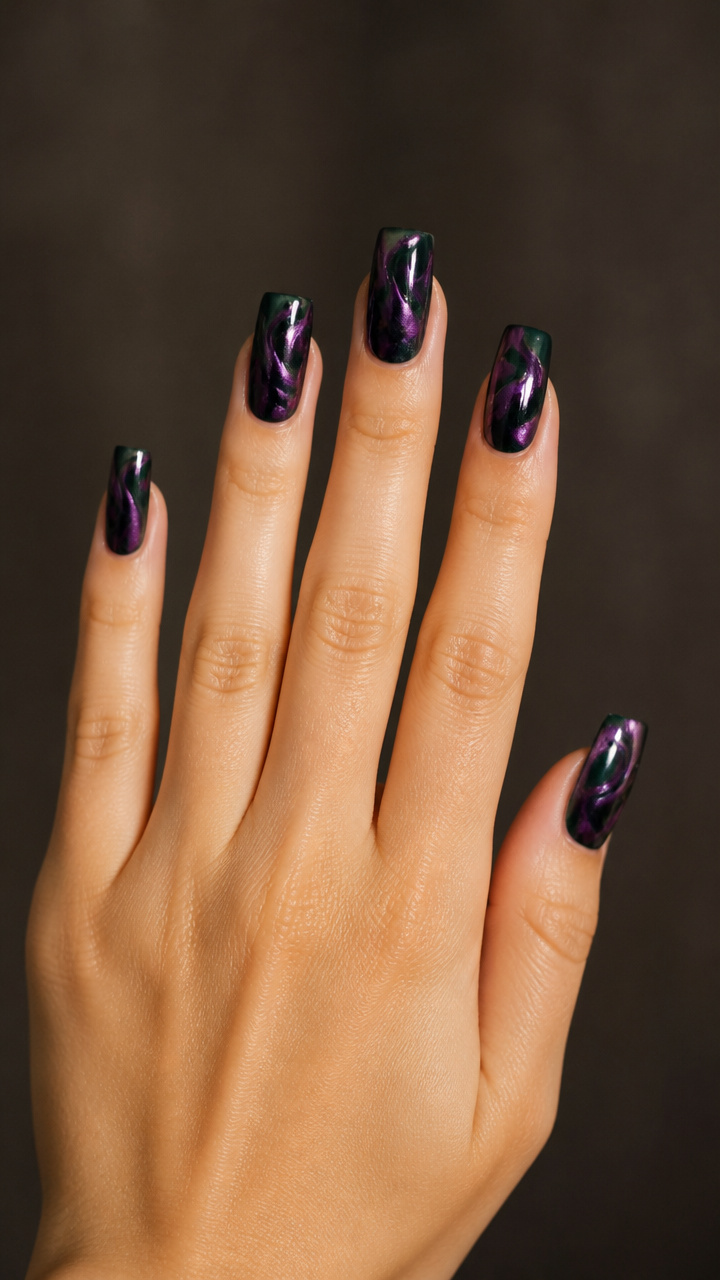 Blackened Green with Purple Chrome Swirls