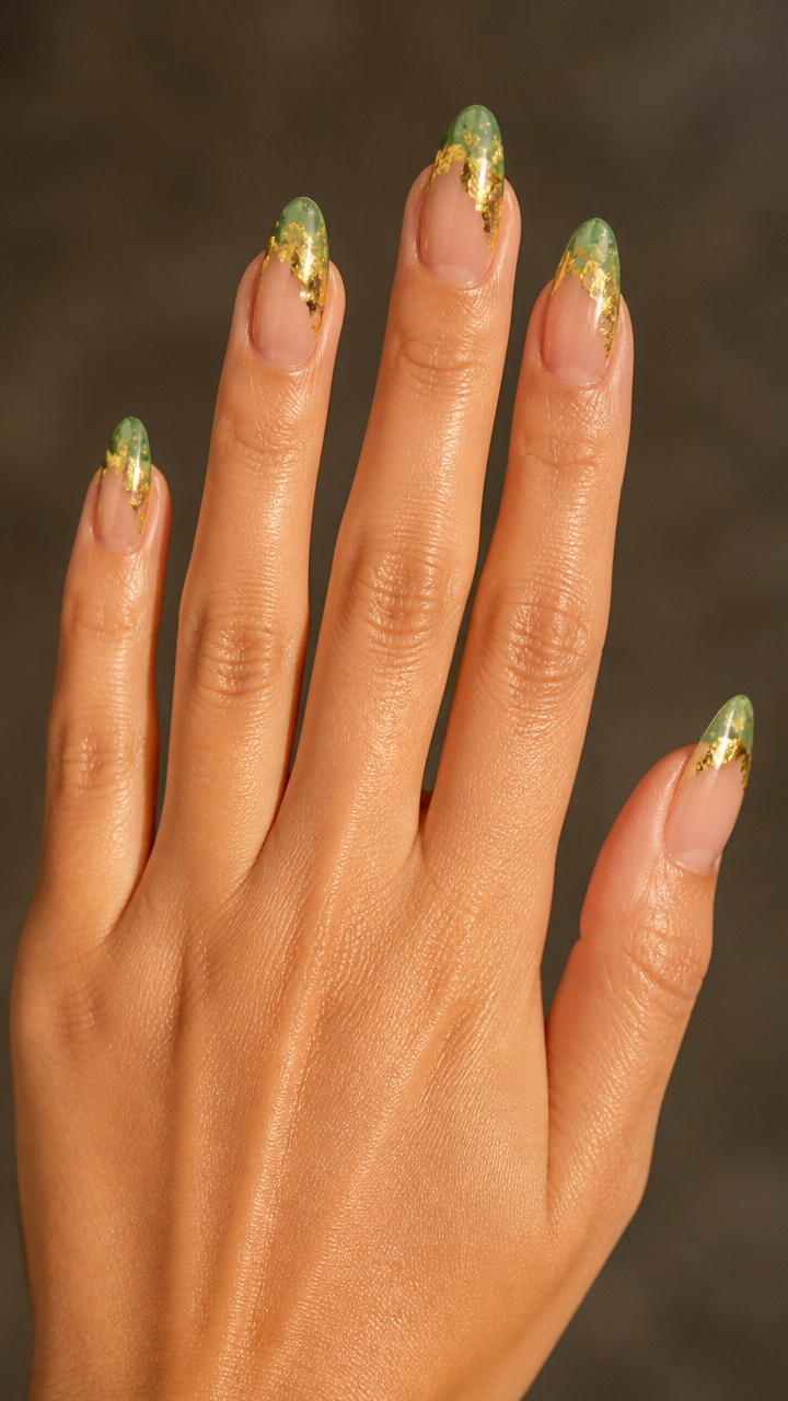 Gold Leaf Accents on Translucent Green Tips