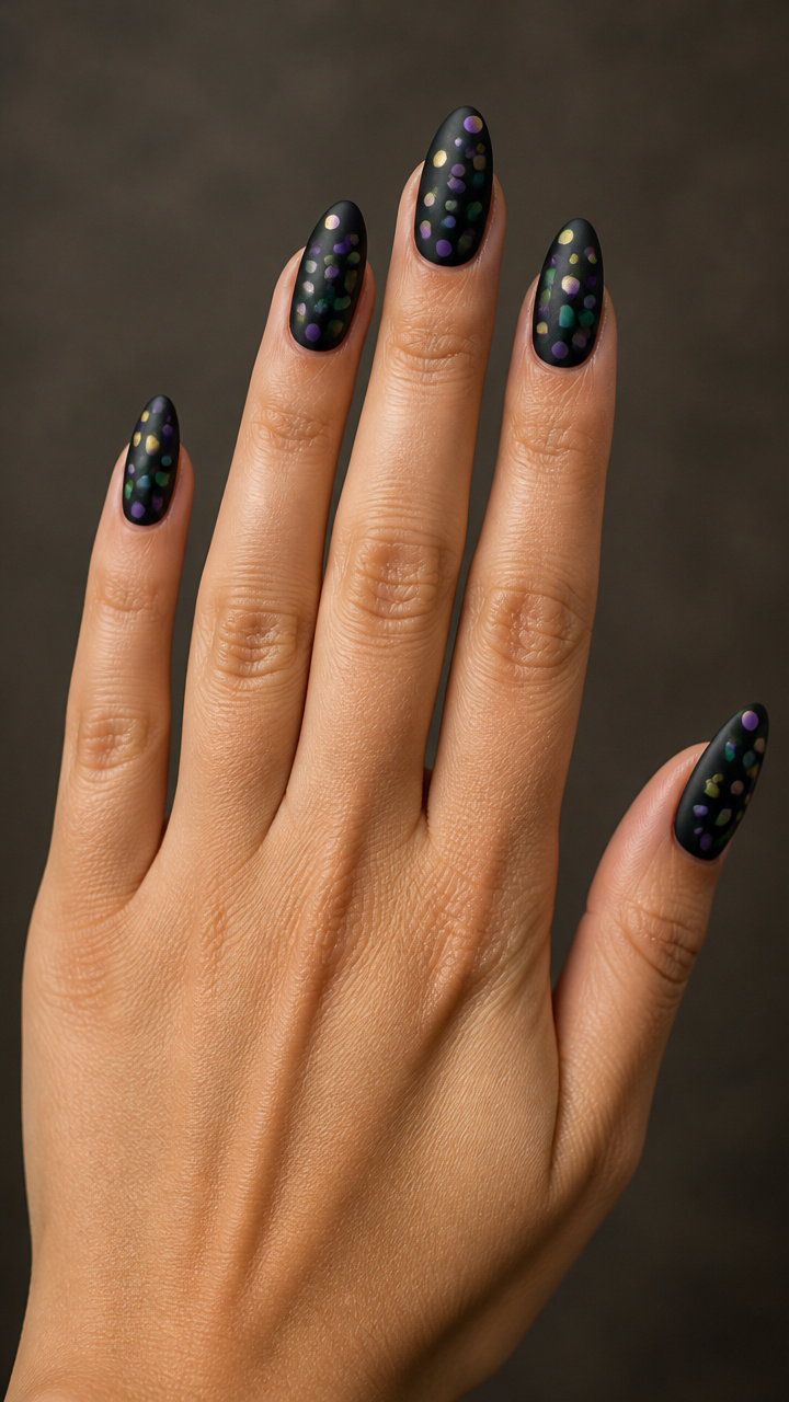 Matte Black with Purple, Green and Gold Dot Accents