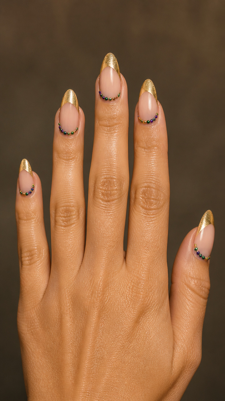 Gold Tips with Purple and Green Beaded Detail