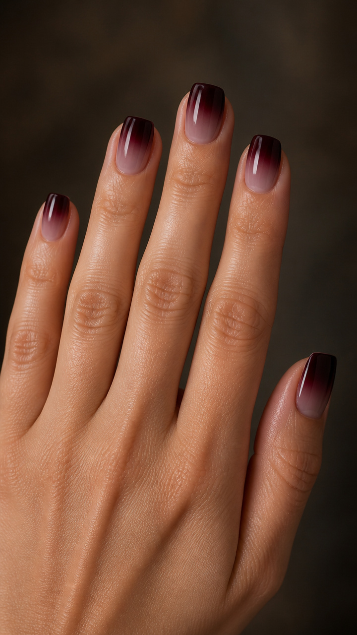 Deep Plum Ombré on Square Short Nails