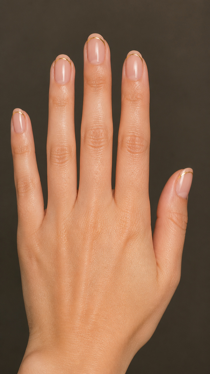 Clear Gloss Over Natural Nail with Gold Micro-Stripe
