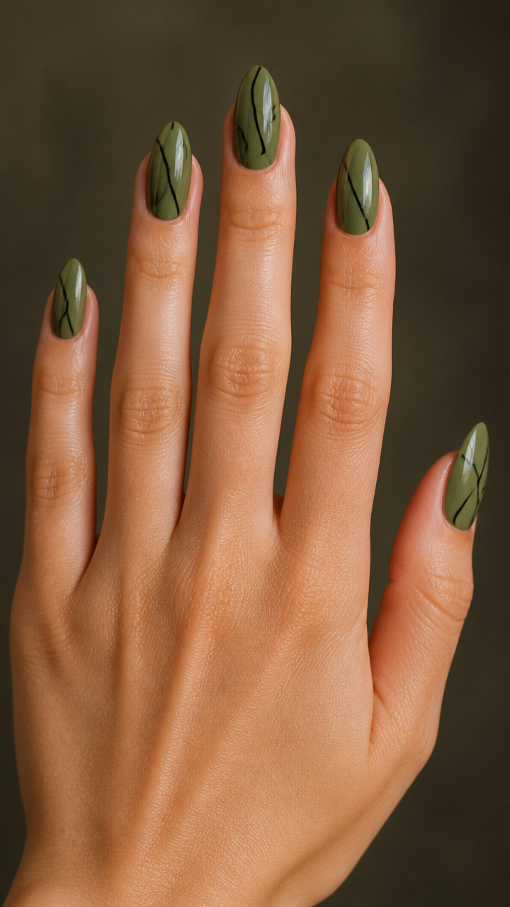 Moss Green with Thin Black Line Art