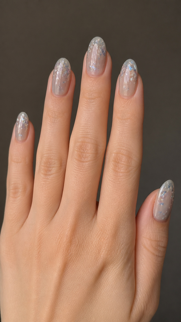 Sheer Gray with Pressed Petal Foil Flecks
