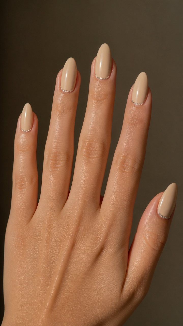 Beige Almond with Micro Rhinestone Smile Line
