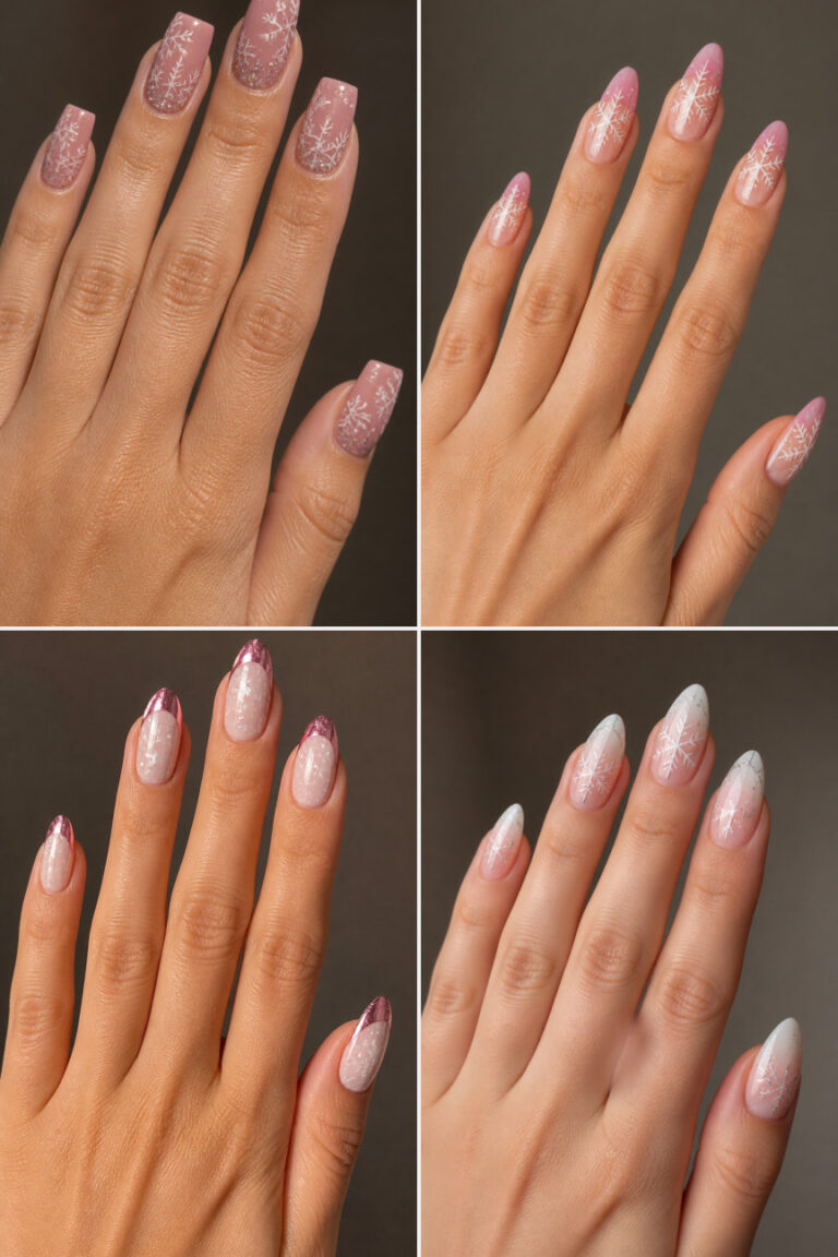 15 Pink and White Snowflake Nail Designs