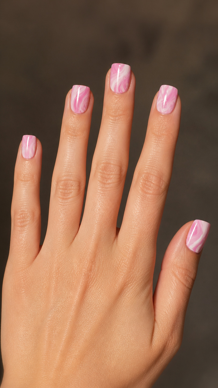 Pastel Pink and White Marble Swirls on Short Squares