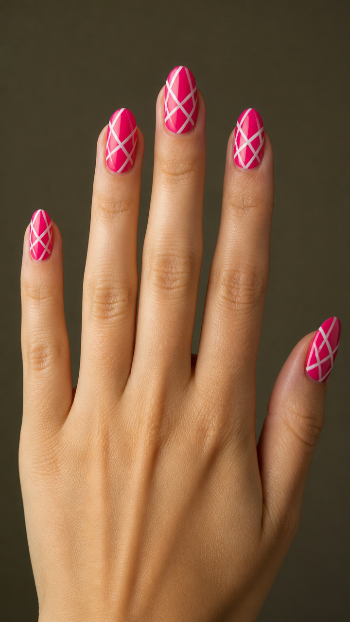Hot Pink Base with Crisscross White Stripes