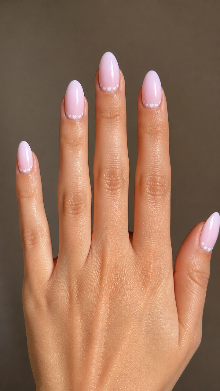 Baby Pink with White Micro-Heart Border