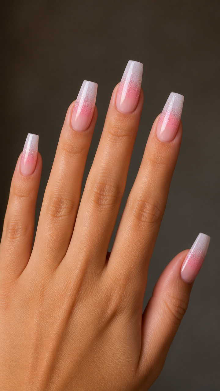 Pink Ombre French with Glitter Gradient
