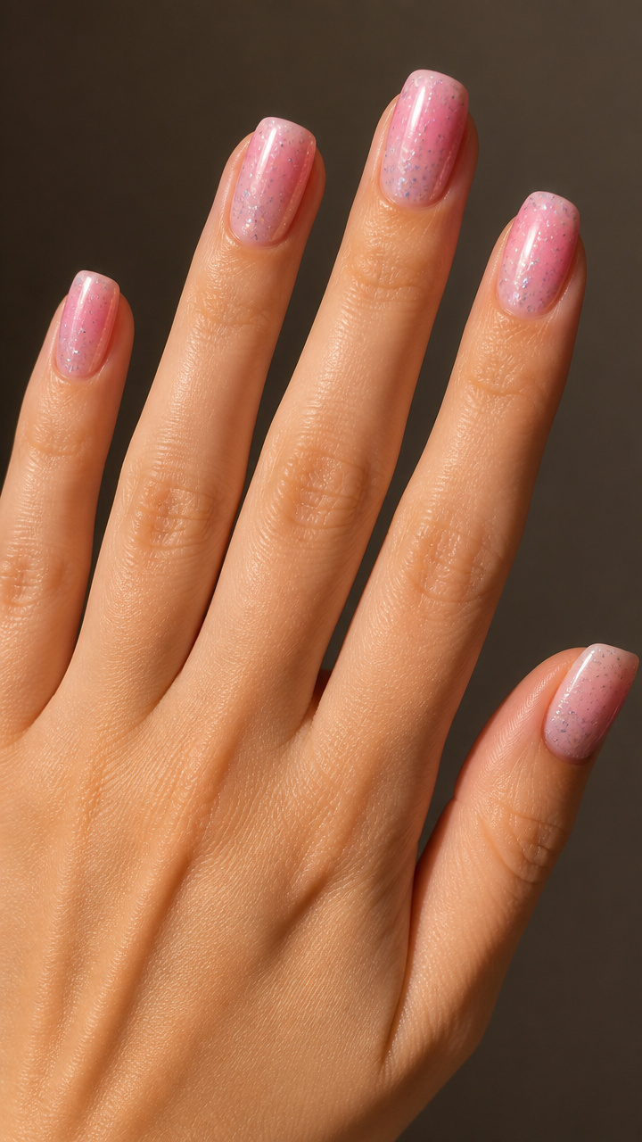 Rose Quartz Ombré with Holographic Flecks