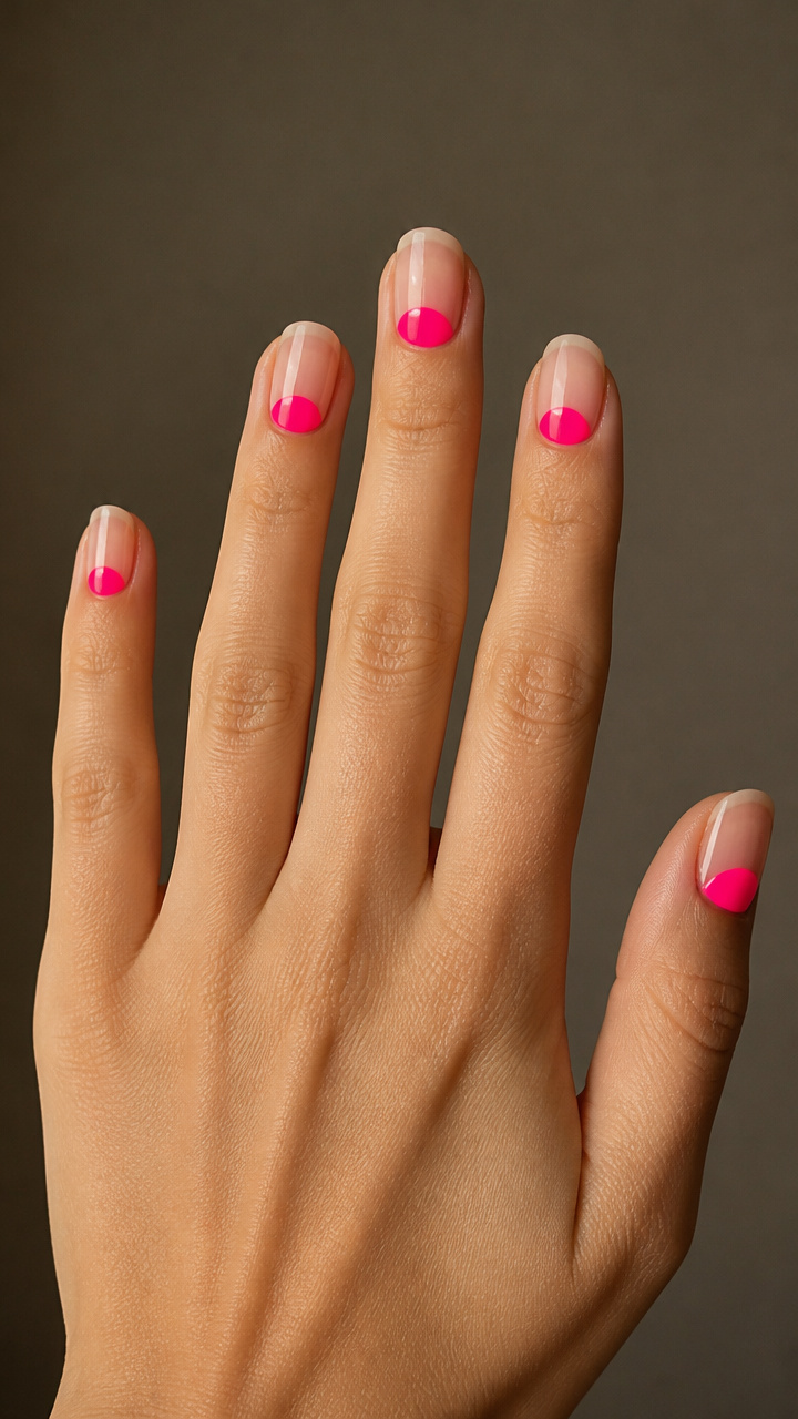 Neon Pink Half-Moon Design with Glossy Finish