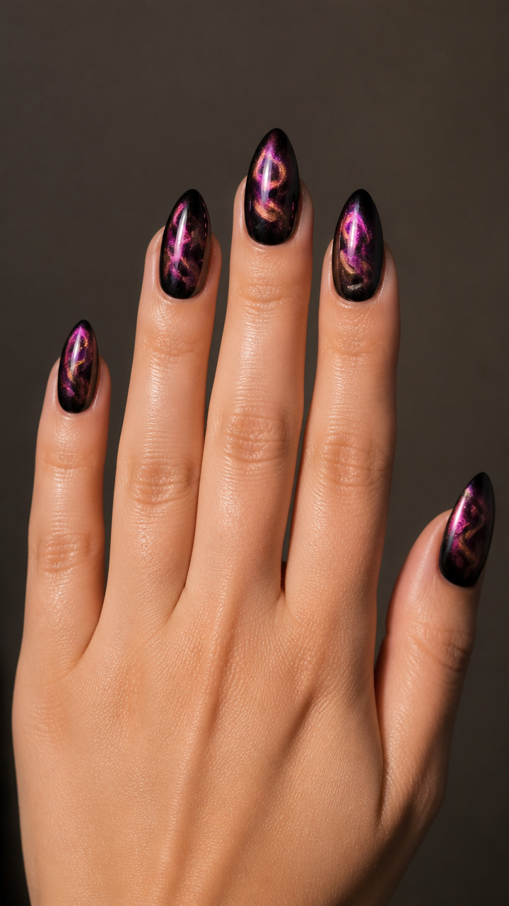 Iridescent Pink Over Black Base for Depth