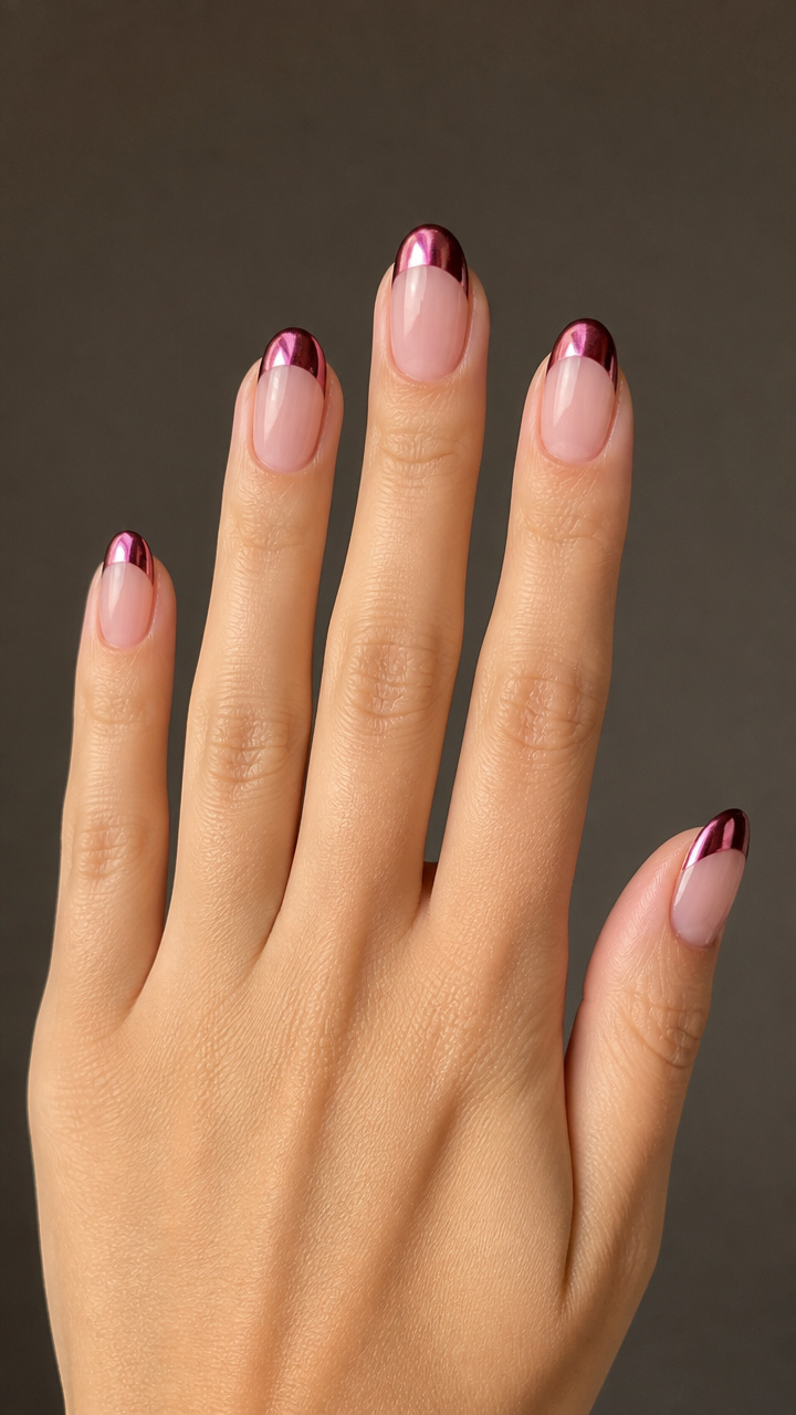 Frosted Raspberry Chrome Half-Moon Tips