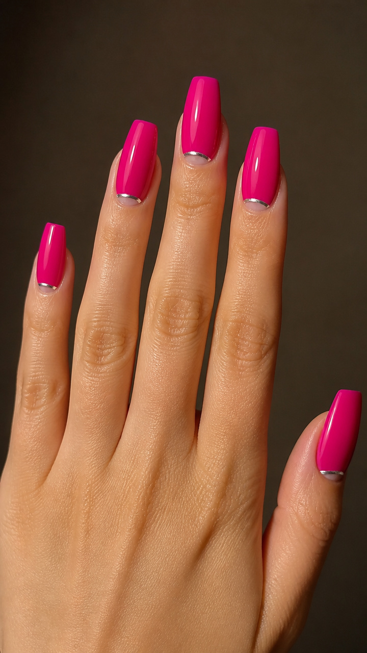 Hot Pink Reversed French with Silver Liner