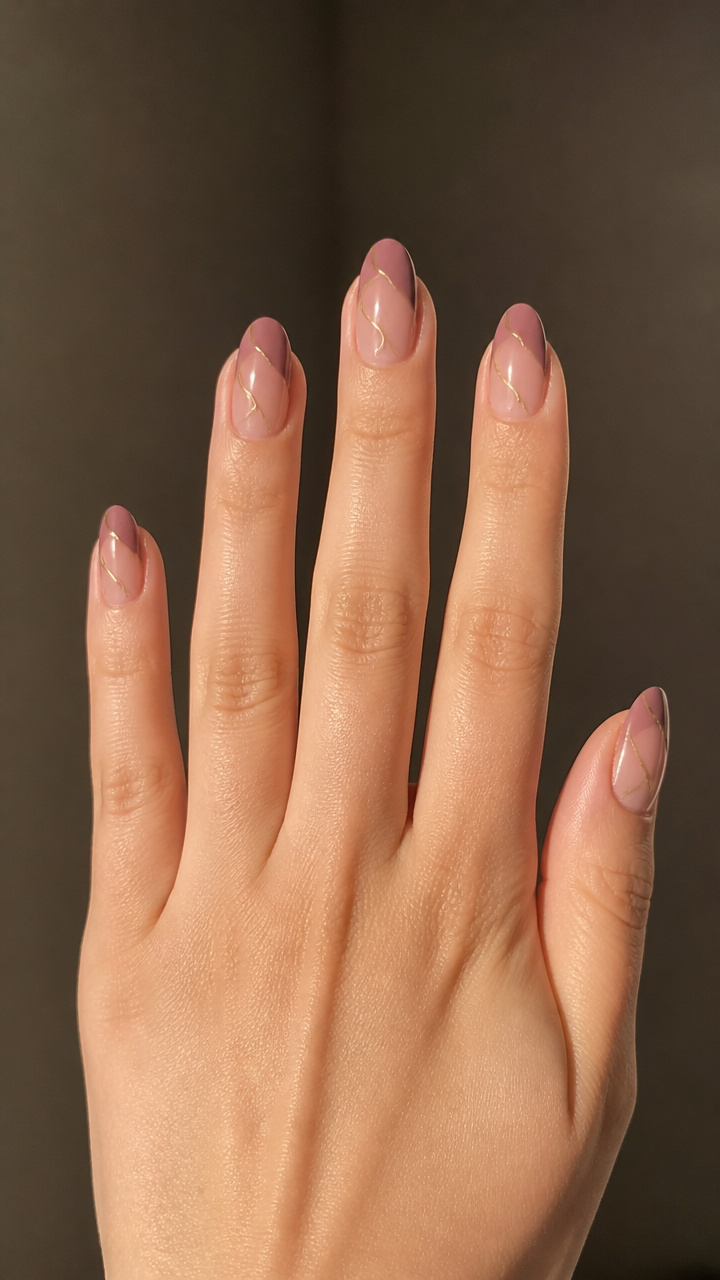 Mauve-Toned Tips with Minimalist Line Art