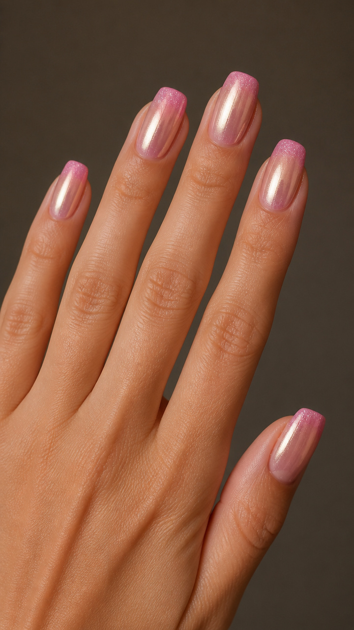 Pink Champagne Tips with Chrome Fade
