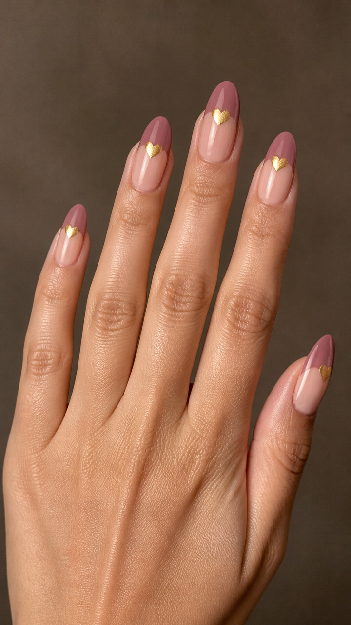 Dusty Rose Tips with Gold Heart Inlays