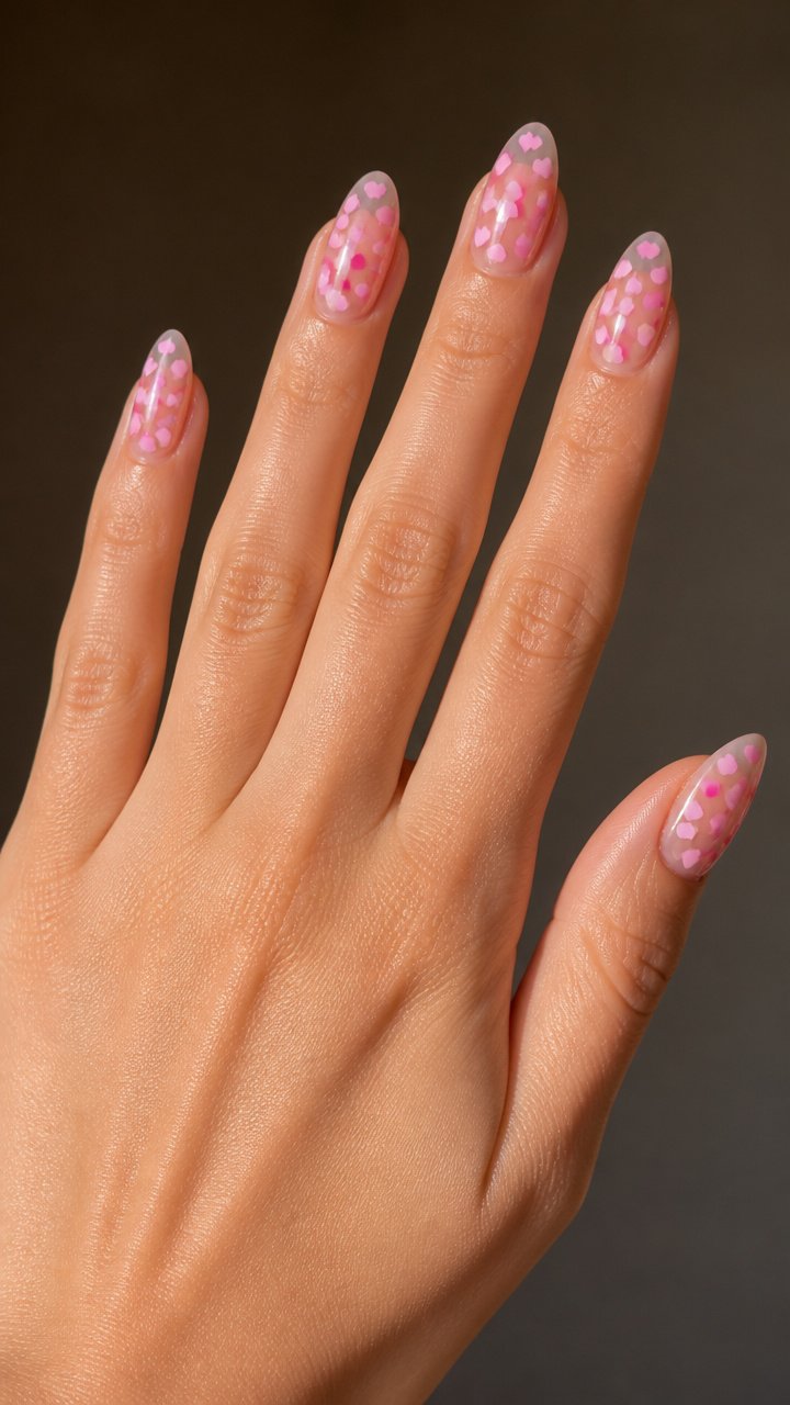 Clear Base with Floating Pink Heart Confetti
