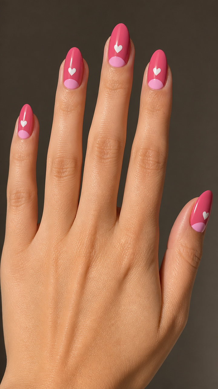 Two-Tone Pink Half-Moon with Heart Accent