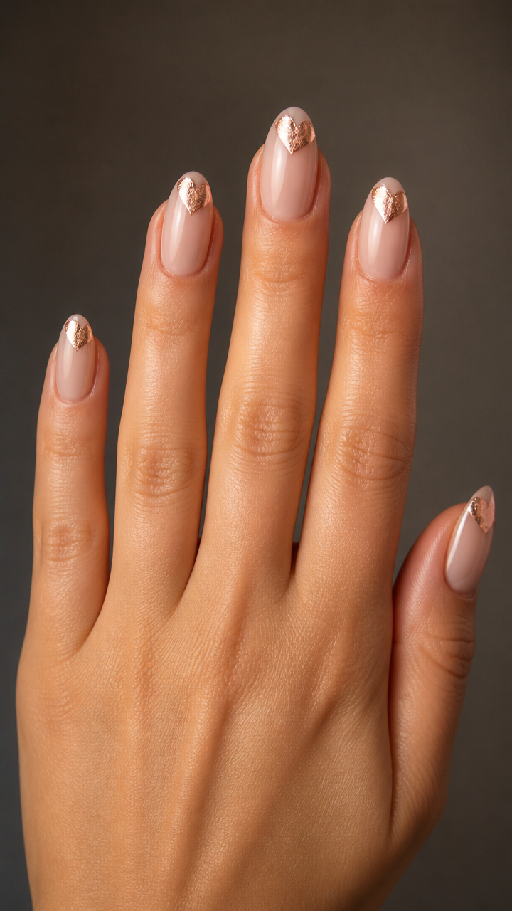 Rose Gold Foil Hearts on Soft Nude Base