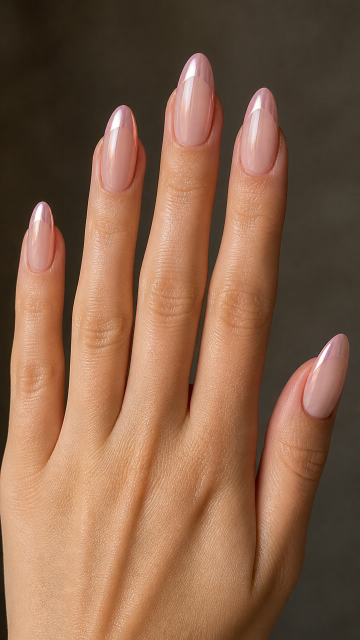 Blush Almond Tips with Chrome Accents