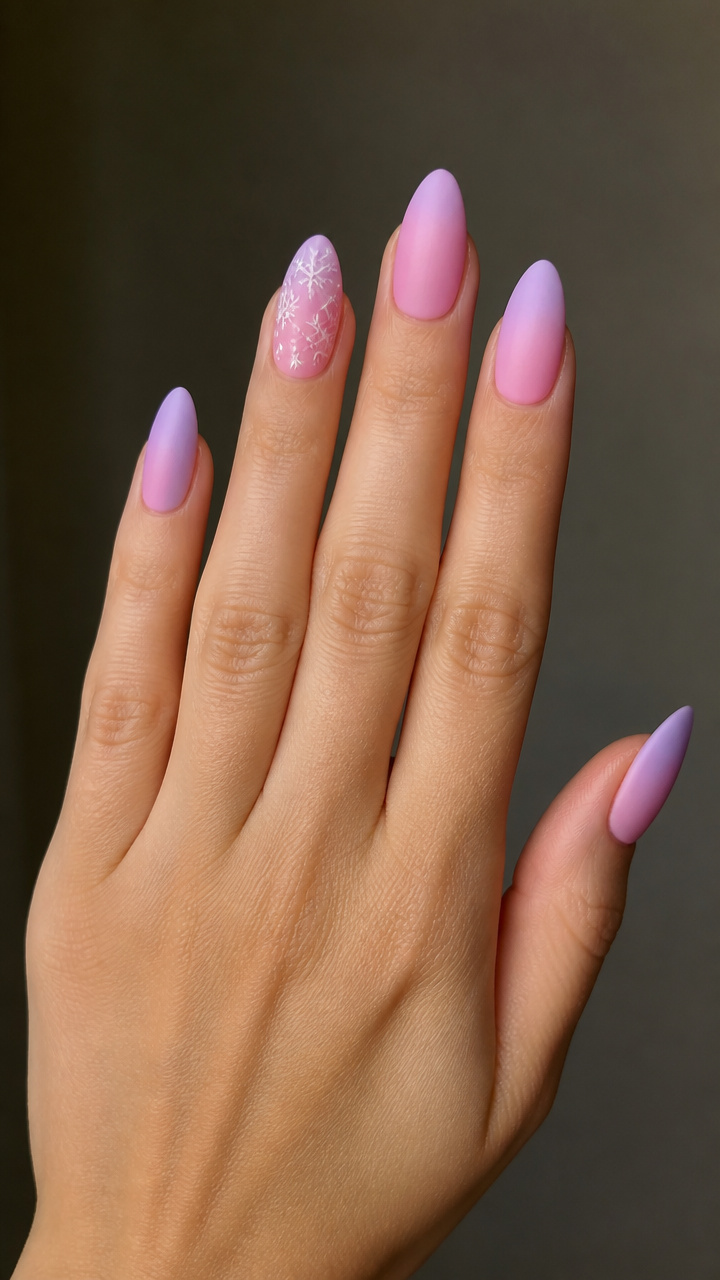 Pink Ombre Snowflake Nails