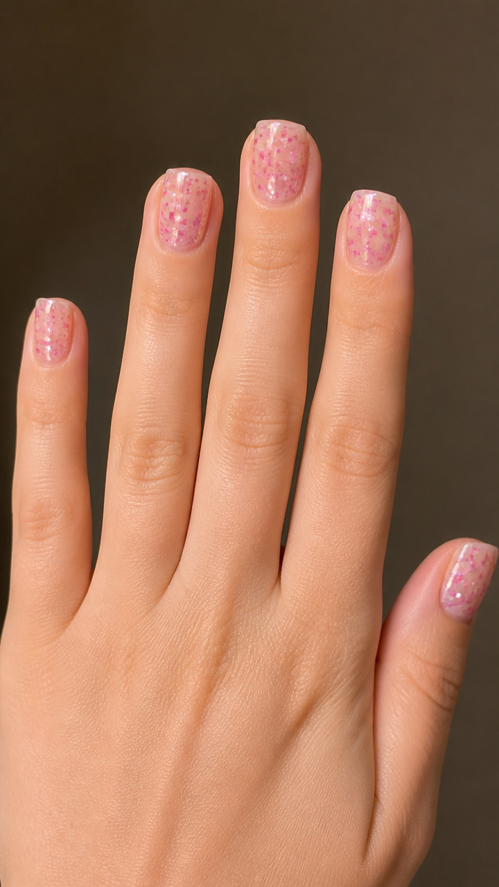 Clear Base with Floating Pink Glitter